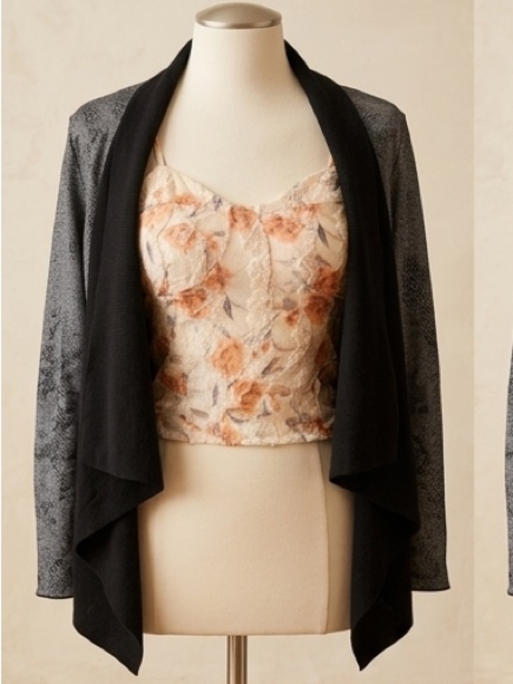Jessica Simpson Black Drape Open Front Cardigan Jacket Sz S Faux Suede Mix